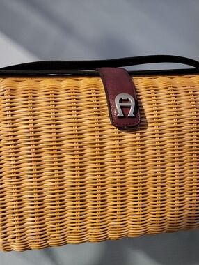 Eitenne Aigner Woven Rattan Shoulder Bag with Cordavan color Leather Trim.